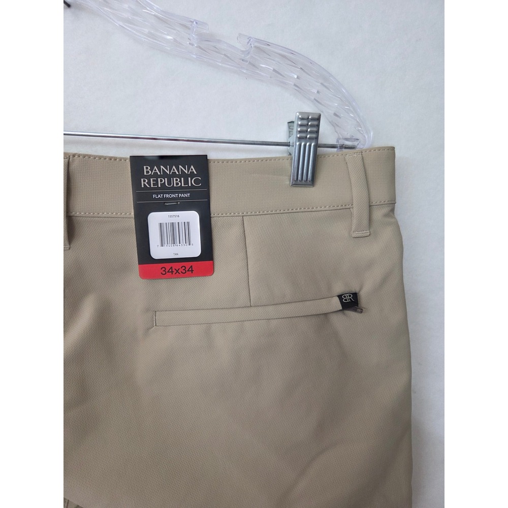 Banana Republic Mens Flat Front Performance Pants Tan Beige 34x34 (36x34) NEW - Picture 5 of 11